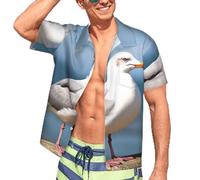 Camisa Hawaiana para Hombre, Linda Gaviota, Manga Corta, Botones, Camisa Tropical para Vacaciones