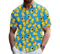 Camisa hawaiana para hombre, manga corta, casual, para playa, Retro 80s 90s Memphis Graphics Rubber Duck Blue, S
