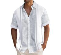 Camisa hawaiana para hombre, manga corta, ligera, cuello Kuban, camisa de ocio, camisa de playa para hombre, camisa guayabera con botones, camiseta informal, camiseta básica, cómoda y transpirable,