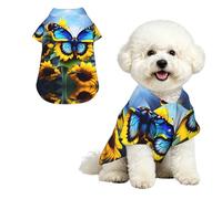 Camisa hawaiana para perros pequeños, con diseño de mariposa azul y girasol, bonito traje de playa para cachorros, ropa suave y transpirable para gatos con botones