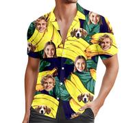 Camisa Hawaiana Personalizada con Foto del Rostro Funky Camisa Hawaiana Hombre Mujer Personalizado Manga Corta Camisas Verano Camisa Estampada Vacaciones de Impreso Playa Camisetas (07-Navy, XL)