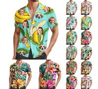 Camisa Hawaiana Personalizada con Foto del Rostro Funky Camisa Hawaiana Hombre Mujer Personalizado Manga Corta Camisas Verano Camisa Estampada Vacaciones de Impreso Playa (00-Mint Green, XXXL)