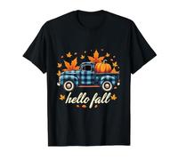 Camisa Hello Fall Divertida para Halloween, diseño de Calabaza y búfalo a Cuadros Camiseta gráfica económica, Hombre, Negro, L