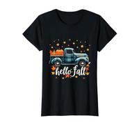 Camisa Hello Fall Divertida para Halloween, diseño de Calabaza y búfalo a Cuadros Camiseta gráfica económica, Mujer, Negro, XL