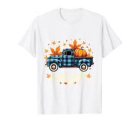 Camisa Hello Fall Divertida para Halloween, diseño de Calabaza y búfalo a Cuadros Camiseta gráfica económica, Hombre, Blanco, L