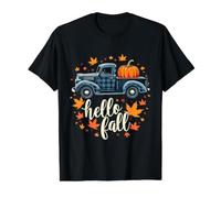 Camisa Hello Fall Divertida para Halloween, diseño de Calabaza y búfalo a Cuadros Camiseta gráfica económica, Hombre, Negro, XL
