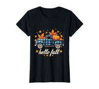 Camisa Hello Fall Divertida para Halloween, diseño de Calabaza y búfalo a Cuadros Camiseta gráfica económica, Mujer, Negro, S