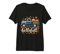Camisa Hello Fall Divertida para Halloween, diseño de Calabaza y búfalo a Cuadros Camiseta Premium
