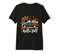 Camisa Hello Fall Divertida para Halloween, diseño de Calabaza y búfalo a Cuadros Camiseta Premium