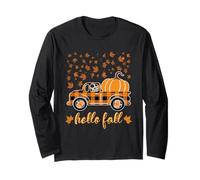 Camisa Hello Fall Divertida para Halloween, diseño de Calabaza y búfalo a Cuadros Manga Larga