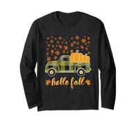 Camisa Hello Fall Divertida para Halloween, diseño de Calabaza y búfalo a Cuadros Manga Larga