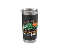 Camisa Hello Fall divertida para Halloween, diseño de calabaza y búfalo a cuadros Vaso térmico de acero inoxidable de doble pared
