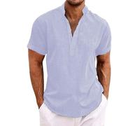 Camisa Henley para hombre con cuello de banda, camisa de playa para verano, transpirable, casual, color sólido, camisa de manga corta para hombre, camisas para hombre, ajuste regular, cuello de abuelo