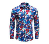 Camisa Hippie Hombre Manga Larga Camisas Retro Colorida de Los Años 70 80 Disfraz de Estampado Flores con Botones Blusa Verano Camiseta Hawaiana Ropa de Carnaval Fiesta Disco Club S-4XL