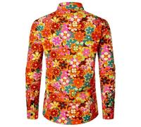 Camisa Hippie Hombre Manga Larga Camisas Retro Colorida de Los Años 70 80 Disfraz de Estampado Flores con Botones Blusa Verano Camiseta Hawaiana Ropa de Carnaval Fiesta Disco Club S-4XL