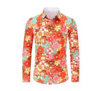Camisa Hippie Hombre Manga Larga Camisas Retro Colorida de Los Años 70 80 Disfraz de Estampado Flores con Botones Blusa Verano Camiseta Hawaiana Ropa de Carnaval Fiesta Disco Club S-4XL