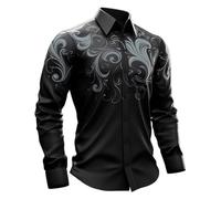 Camisa Hippie Para Hombre - Camisa de manga larga con estampado de festival gótico para estilo medieval oscuro Camisa con patrón intrincado y corte clásico ideal para disfraz y ropa informal (Grey L)