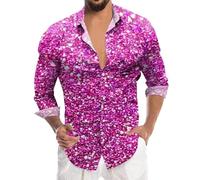 Camisa hippie para hombre, con botones, para fiesta de discoteca, clásica, a la moda, multicolor, estampado, carnaval, casual, retro, ropa para hombre, rosa, 3XL