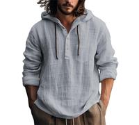 Camisa Hombre,Camisa Lino Azul Hombre,Men's Casual Fashion Spring and Autumn Long Sleeved Solid Color Cotton Linen Shirt Gemelos (Grey, XXXL)