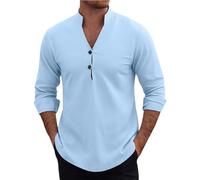 Camisa Hombre,Camisa,Mens Shirts Casual T Shirt Long Sleeve Collar Button Down Beach Tops Manga Larga (Light Blue, XXXL).