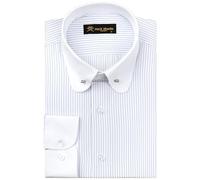 Camisa Hombre Cuello Redondo con Barra | Camisas de Negocios y Camisas Casuales de Corte Ajustado y Manga Larga (Raya Azul,M)