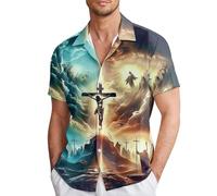 Camisa Hombre de Manga Corta con Estampado de Dios de Pascua para Hombre (Mint Green, M)