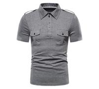 Camisa Hombre De Trabajo Manga Corta - Camisa Hombre Cuello Rabattu Camisa Casual con Bolsillo Pecho Alto Color Sólido Camiseta Chic Tops Viaje Verano Blusa Cómodo Tops Tops, gris, XL