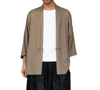 Camisa Hombre Estilo Asiático Capa Chaqueta Abierta. Camisa De Lino Fino De Verano con Mangas Siete Octavos Cuello Redondo Y Botones Frontales Ideal para Looks Zen Ropa Meditación Y Días Cálidos