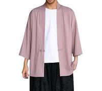 Camisa Hombre Estilo Asiático Capa Chaqueta Abierta. Camisa De Lino Fino De Verano con Mangas Siete Octavos Cuello Redondo Y Botones Frontales Ideal para Looks Zen Ropa Meditación Y Días Cálidos