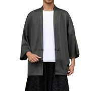 Camisa Hombre Estilo Asiático Capa Chaqueta Abierta. Camisa De Lino Fino De Verano con Mangas Siete Octavos Cuello Redondo Y Botones Frontales Ideal para Looks Zen Ropa Meditación Y Días Cálidos