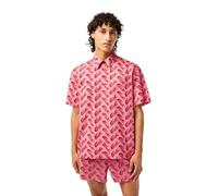Camisa Hombre Lacoste Relaxed Fit Manga Corta Algodón Estampado Rosa XXL