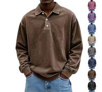 Camisa Hombre Ligera Y Transpirable De Manga Larga Estilo Casual Elegante Cuello con Botones Tipo Pullover(Brown,S)