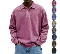 Camisa Hombre Ligera Y Transpirable De Manga Larga Estilo Casual Elegante Cuello con Botones Tipo Pullover(Pink,2XL)