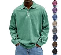 Camisa Hombre Ligera Y Transpirable De Manga Larga Estilo Casual Elegante Cuello con Botones Tipo Pullover(Green,3XL)