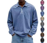 Camisa Hombre Ligera Y Transpirable De Manga Larga Estilo Casual Elegante Cuello con Botones Tipo Pullover(Blue,L)