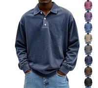 Camisa Hombre Ligera Y Transpirable De Manga Larga Estilo Casual Elegante Cuello con Botones Tipo Pullover(Navy Blue,M)