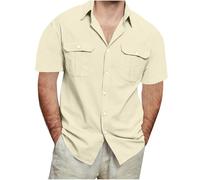 Camisa Hombre Lino Algodón Manga Corta Camiseta Casual Trabajo Color sólido Botones Bolsillo Tops Verano Moda Deportivos T-Shirt Suelto Fiesta Ligero Transpirable Tops tee Talla Grande