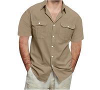 Camisa Hombre Lino Algodón Manga Corta Camiseta Casual Trabajo Color sólido Botones Bolsillo Tops Verano Moda Deportivos T-Shirt Suelto Fiesta Ligero Transpirable Tops tee Talla Grande