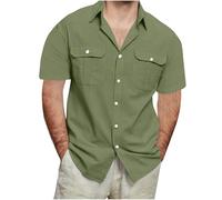 Camisa Hombre Lino Algodón Manga Corta Camiseta Casual Trabajo Color sólido Botones Bolsillo Tops Verano Moda Deportivos T-Shirt Suelto Fiesta Ligero Transpirable Tops tee Talla Grande