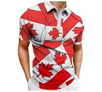 Camisa Hombre Manga Corta - Camisa con Botones del Día Nacional De La Independencia De Canadá con Solapa De Verano para Hombre Tops Retro De Manga Corta con Estampado De Bandera (Red XL)