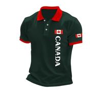 Camisa Hombre Manga Corta - Camisa De Manga Corta Informal De Corte Ajustado con Estampado De Bandera De Canadá para Hombre (Dark Green S)