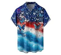 Camisa Hombre Manga Corta Casual 4 De Julio Estampado Patriótico Corte Regular Playera Botonadura Frontal para Celebración Familiar Camisa Hawaiana Hombre Manga Corta