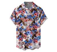 Camisa Hombre Manga Corta Casual para 4 De Julio Estampado Patriótico Corte Regular Playera Botonadura Frontal Diseño Bandera Camisa Masculina Manga Corta