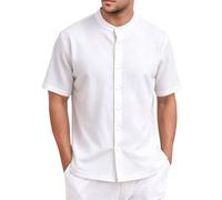 Camisa Hombre Manga Corta Cuello Mao Tejido Punto Textura Serpiente, Color Sólido con Botones Completos, Prenda Exterior Casual Fresca para Verano Y Uso Cotidiano