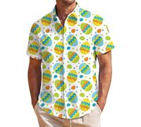 Camisa Hombre Manga Corta De Boliche con Estampado De Pascua. Camisa Hawaiana Casual con Botones Y Ajuste Regular Ideal para Celebraciones Semana Santa Y Looks Playeros Verano M58