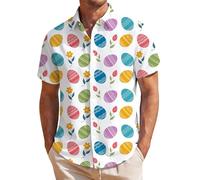 Camisa Hombre Manga Corta De Boliche con Estampado De Pascua. Camisa Hawaiana Casual con Botones Y Ajuste Regular Ideal para Celebraciones Semana Santa Y Looks Playeros Verano M52
