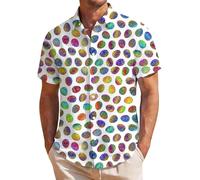 Camisa Hombre Manga Corta De Boliche con Estampado De Pascua. Camisa Hawaiana Casual con Botones Y Ajuste Regular Ideal para Celebraciones Semana Santa Y Looks Playeros Verano M48