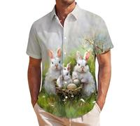 Camisa Hombre Manga Corta De Boliche con Estampado De Pascua. Camisa Hawaiana Casual con Botones Y Ajuste Regular Ideal para Celebraciones Semana Santa Y Looks Playeros Verano M44