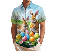 Camisa Hombre Manga Corta De Boliche con Estampado De Pascua. Camisa Hawaiana Casual con Botones Y Ajuste Regular Ideal para Celebraciones Semana Santa Y Looks Playeros Verano M35
