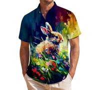 Camisa Hombre Manga Corta De Boliche con Estampado De Pascua. Camisa Hawaiana Casual con Botones Y Ajuste Regular Ideal para Celebraciones Semana Santa Y Looks Playeros Verano M39